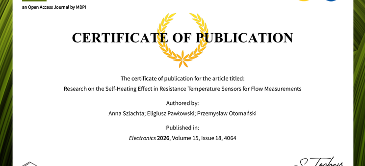 Certyfikat publikacji artykułu w czasopiśmie Electronics